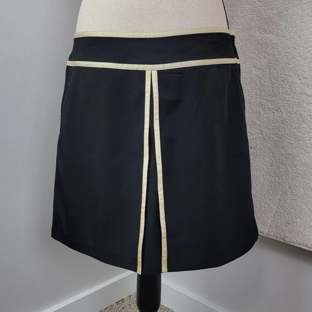 Lady Hagen Golf Skort Womens 10 Black Gold Trim A-Line Athletic Skirt Pockets